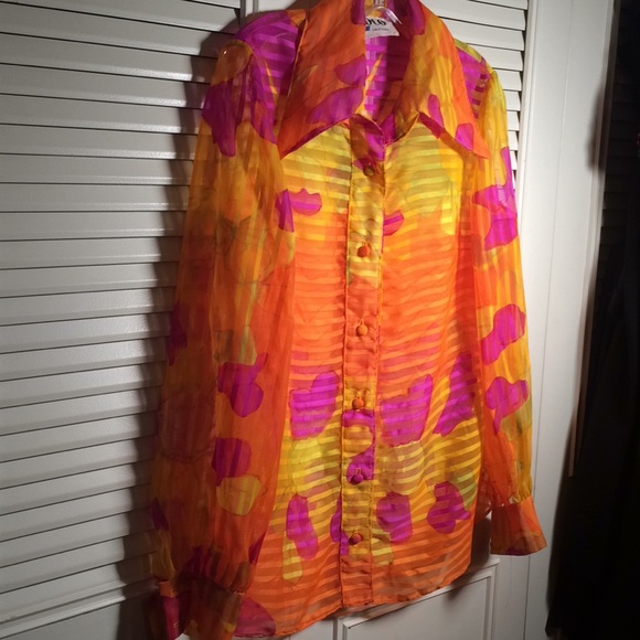 Shirt Small Coco of CA Sheer PinkOrange Blouse♥️👏 - Picture 2 of 4